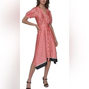 Karl Lagerfeld Pink Asymmetrical Buttoned Sundress